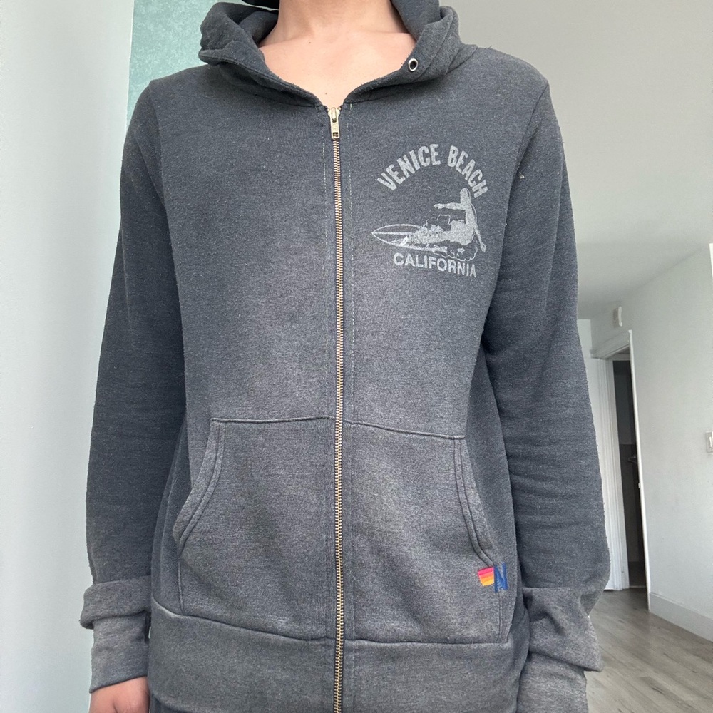 Aviator Nation Venice Beach Gray Zip-Up Hoodie